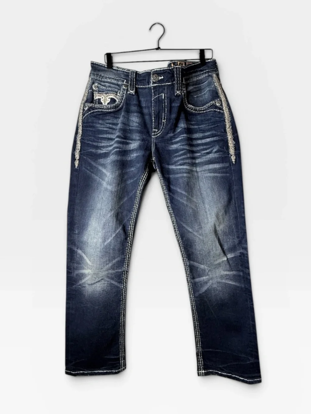 Rock Revival Butterum Straight Leg Jean Size 36 Grunge Dark Blue NWOT (I)